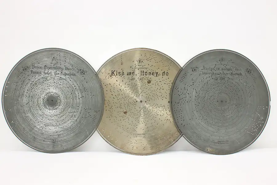 Main image of Set of 3 Antique Stella Music Box 17.25" Discs "Kiss Me"