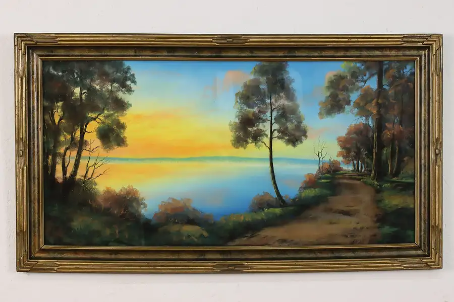 Main image of Sunset Lake Antique Original Pastel Painting Armstrong 31.5"