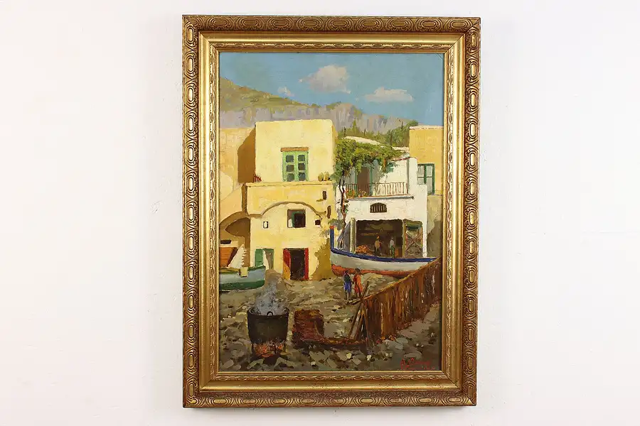 Main image of Capri Village Antique Original Oil Painting, Odierna 32.5"