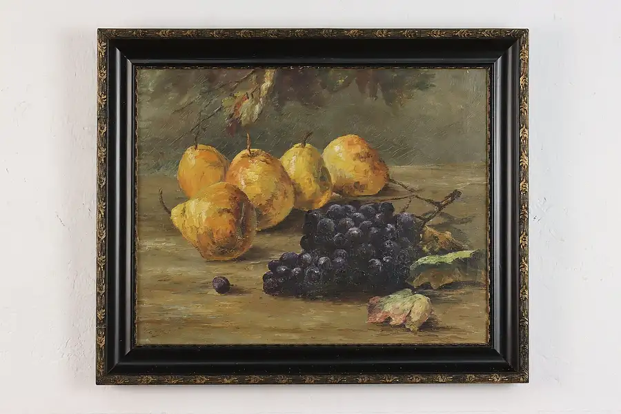 Main image of Pear & Grapes Still Life Antique Original Oil Painting 20"