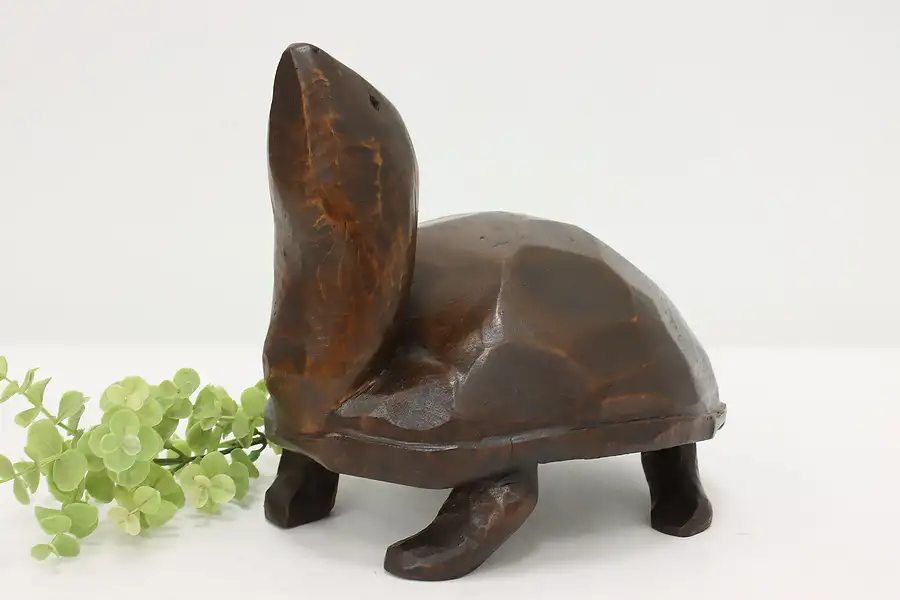 Main image of Folk Art Vintage Carved Wood Turtle Sculpture, A. Windy