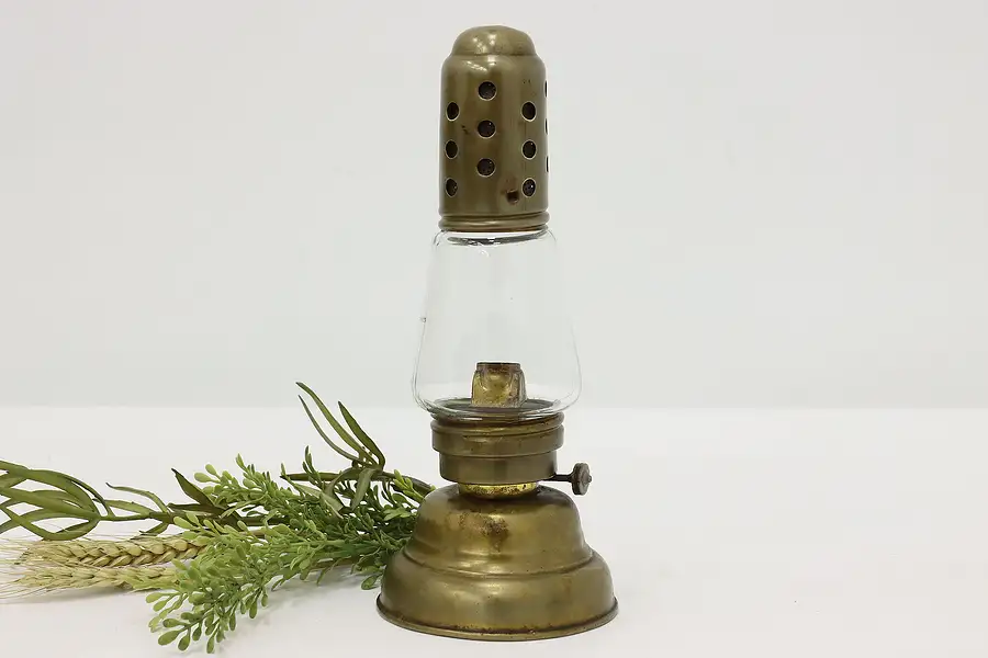 Main image of Industrial Salvage Antique Windproof Brass Oil Lamp Pat 1867