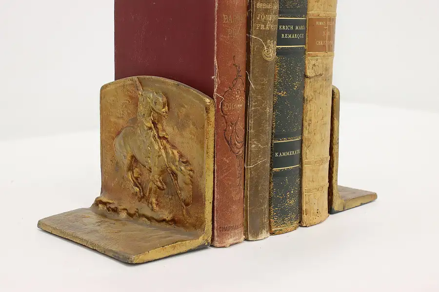 Main image of Pair of End of The Trail Iron Sculpture Antique Bookends