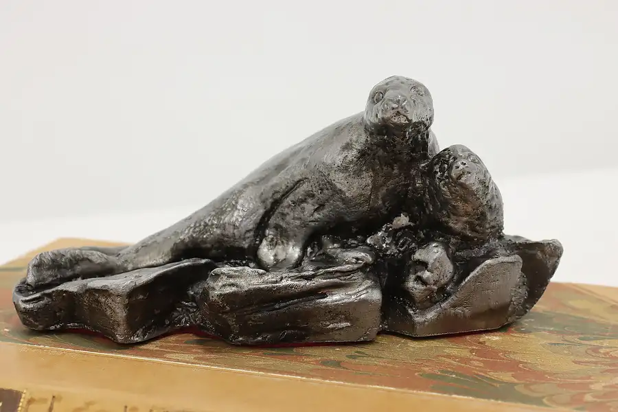 Main image of Mother Seal & Baby Vintage Pewter Sculpture, Shoop