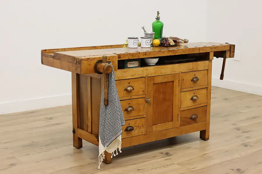 Main image of Farmhouse Antique Rustic Maple Workbench or Kitchen Island