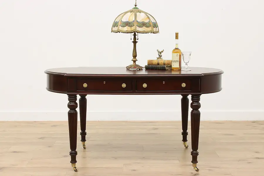 Main image of Georgian Vintage Mahogany Oval Library Table or Desk Hickory