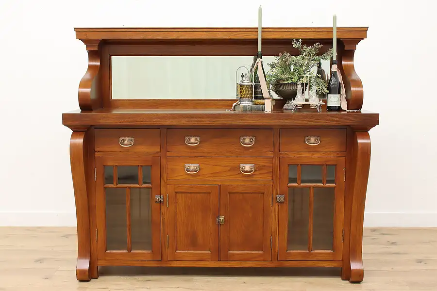 Main image of Craftsman Antique Oak Sideboard Server or Buffet, Mirror