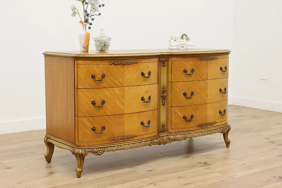 Main image of French Design Vintage Satinwood 6 Drawer Dresser or Chest