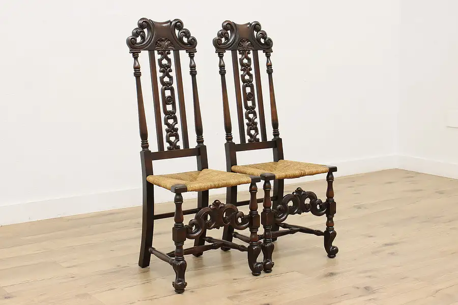 Main image of Pair of Jacobean Design Antique Carved Mahogany Chairs