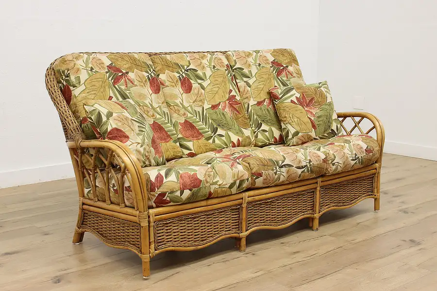 Main image of Patio Sunroom Upholstered Wicker Sofa or Couch, Braxton