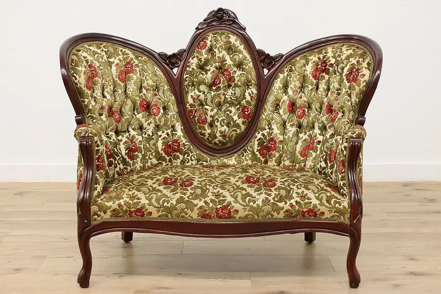 Main image of Victorian Vintage Carved Mahogany Settee or Couch, Flowers