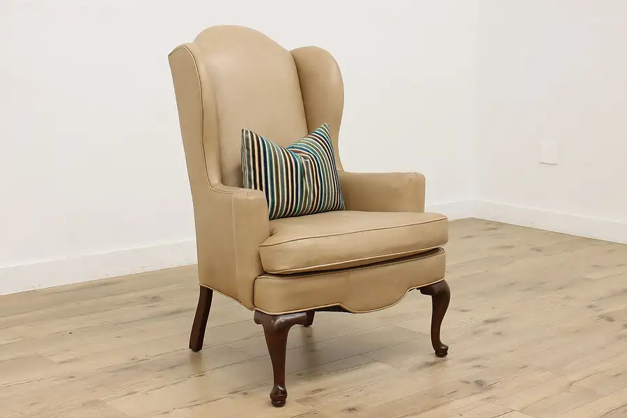 Main image of Georgian Design Vintage Leather Wingback Chair, Ethan Allen