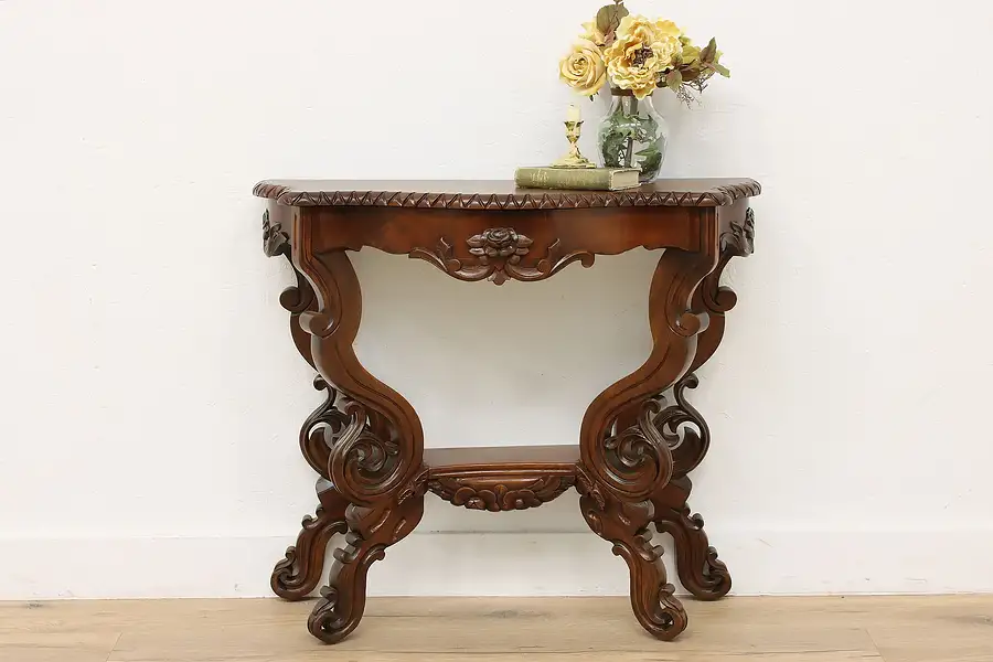 Main image of Victorian Antique Walnut Sofa Hall Console Table Hand Carved