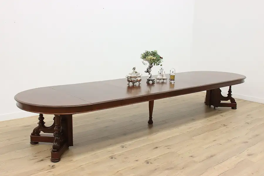 Main image of Victorian Antique Mahogany 54" Dining Table 8 Leaves, 16'