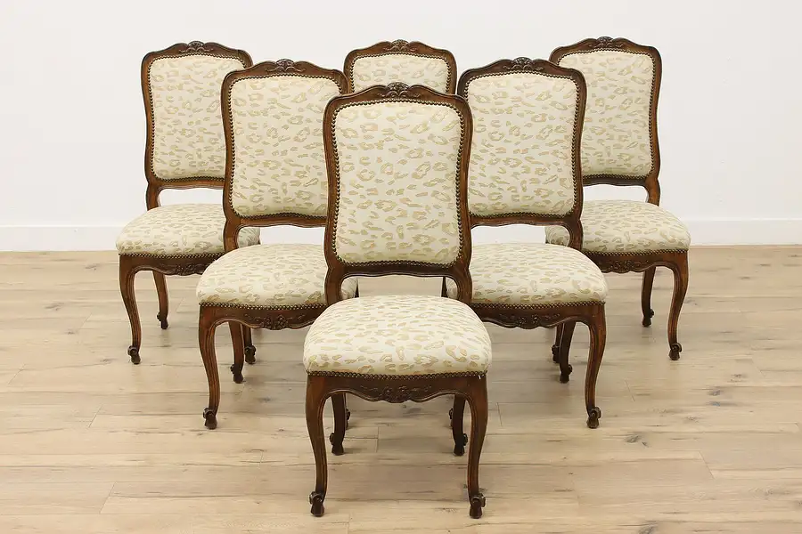 Main image of Set of 6 Vintage Country French Dining Chairs Leopard Fabric