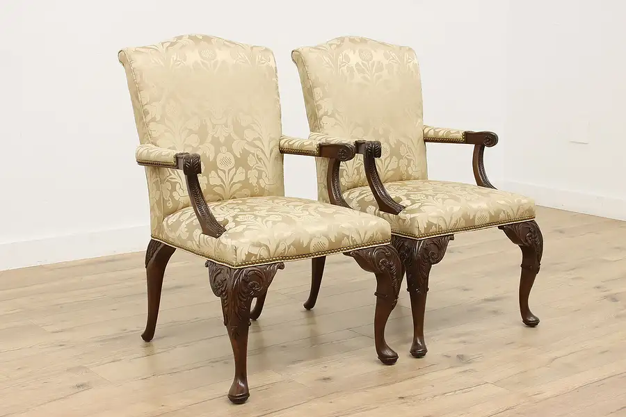 Main image of Pair of Georgian Design Carved Mahogany Library Chairs