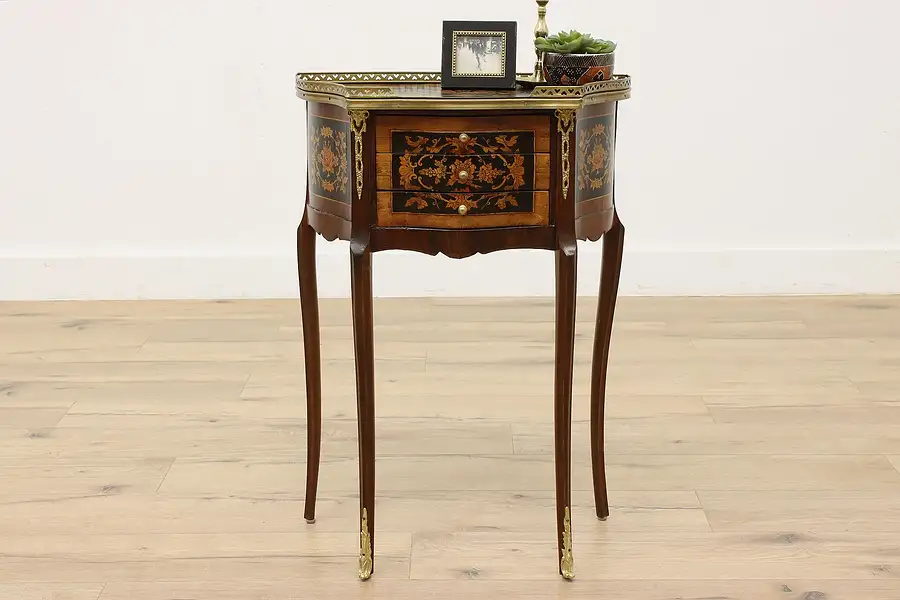 Main image of French Design Vintage Rosewood Demilune Nightstand Marquetry