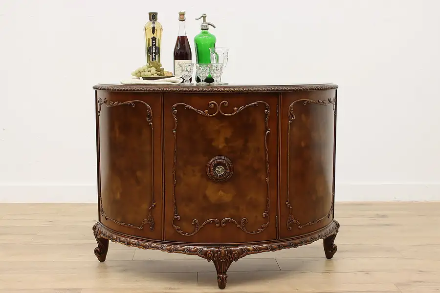 Main image of Louis XV De Gaulle Vintage Burl Demilune Console Romweber