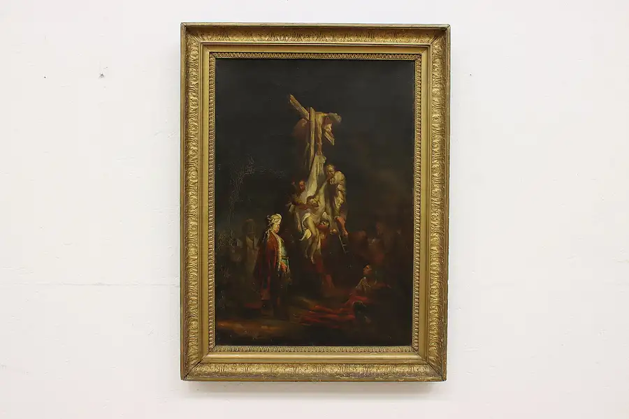 Main image of Crucifixion of Jesus after Rembrandt Antique Painting 35.5"