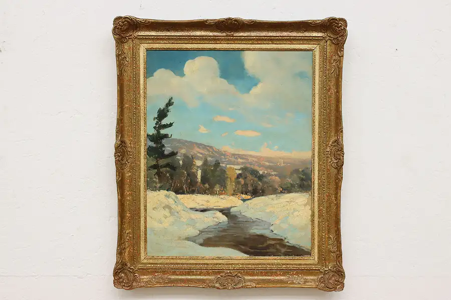 Main image of Snowy River & Hills Antique Original Oil Painting Lapine 26"