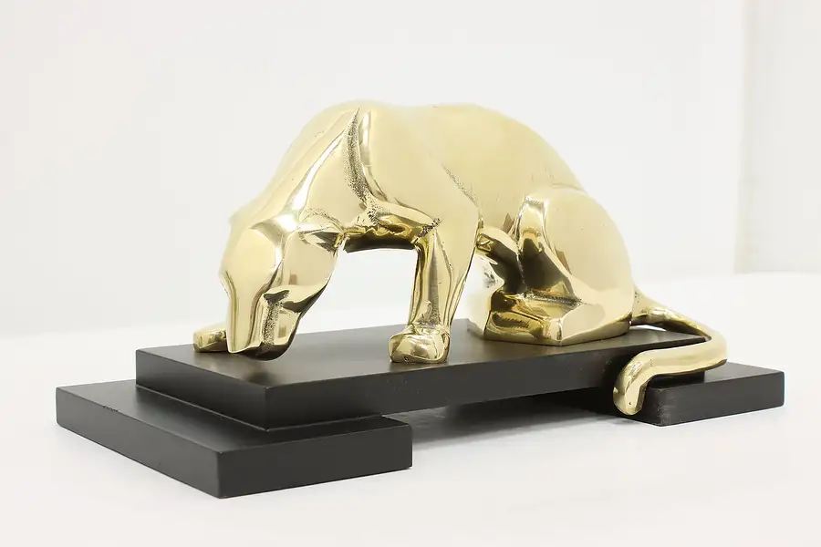 Main image of Gold Plated Vintage Crouching Jaguar Sculpture