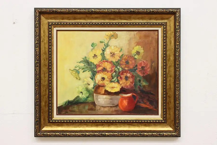 Main image of Flowers Still Life Vintage Oil Painting after Vlaminck 34.5"