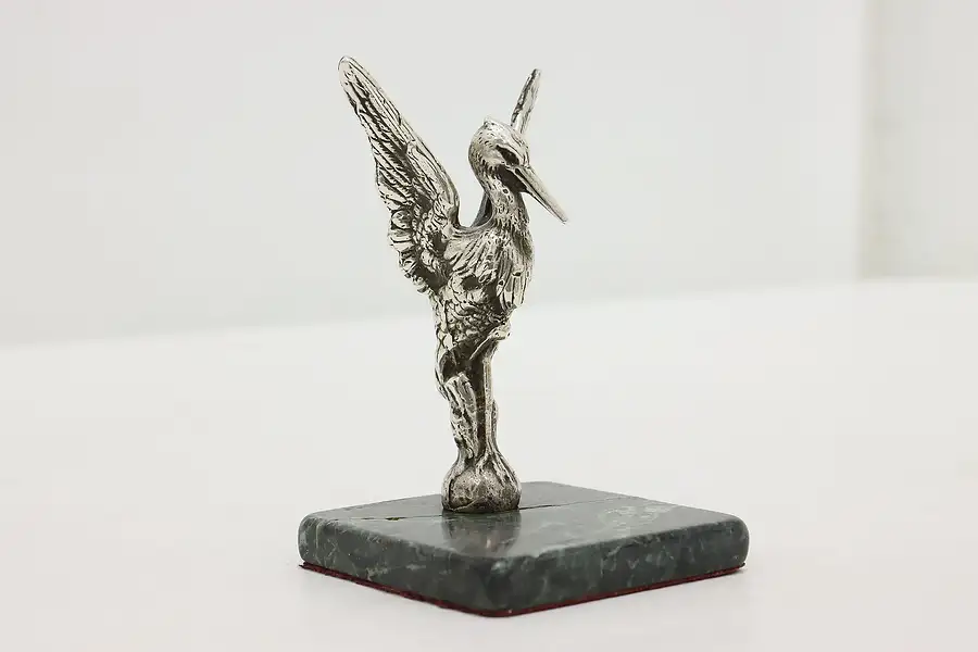 Main image of Sterling Silver Antique Stork Sculpture on Marble Base