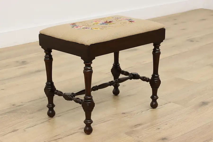 Main image of English Tudor Vintage Needlepoint Bench or Stool