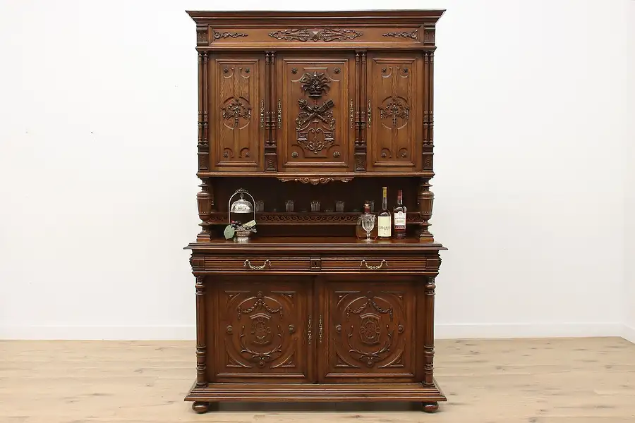 Main image of Renaissance Antique French Carved Oak Bar Sideboard Cabinet