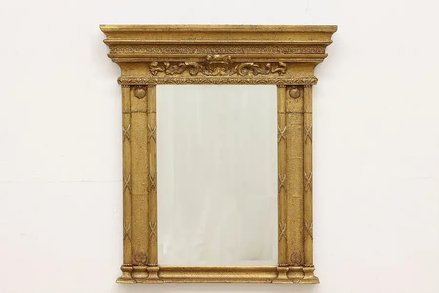 Main image of Classical Vintage Carved Gold Beveled Mirror, Shells