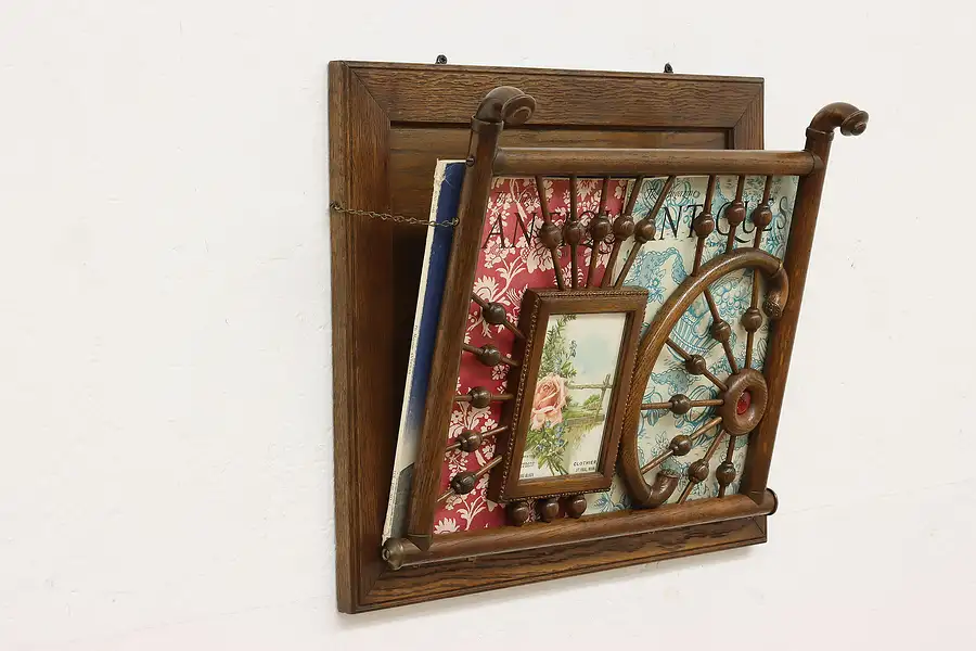 Main image of Victorian Antique Oak Wall Pocket or Magazine Rack