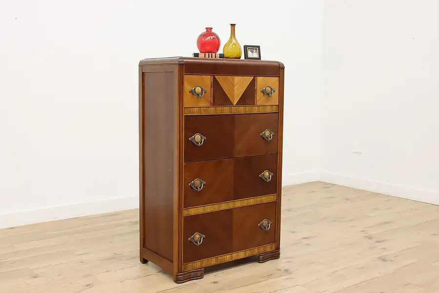 Main image of Art Deco Vintage Waterfall Tall Chest or Dresser, Bakelite