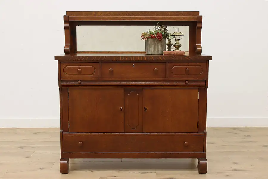 Main image of Empire Antique Oak Sideboard Server, Buffet, Gallery Mirror