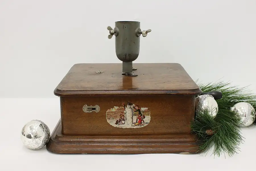 Main image of French Antique Revolving Christmas Tree Stand, Silent Night