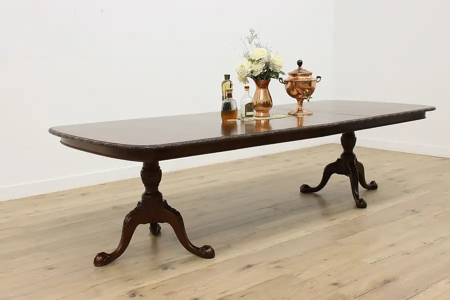 Main image of Georgian Antique English Mahogany Dining Table Opens 9.5'