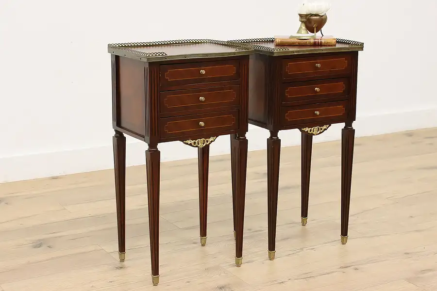 Main image of Pair French Vintage Marquetry Nightstands End Side Tables