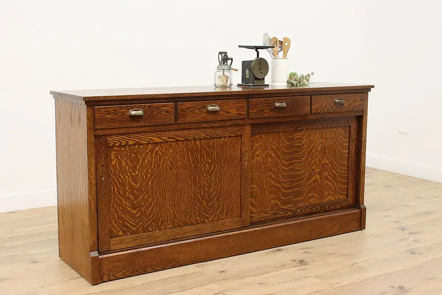 Main image of Farmhouse Antique Oak Back Bar Kitchen Counter TV Console