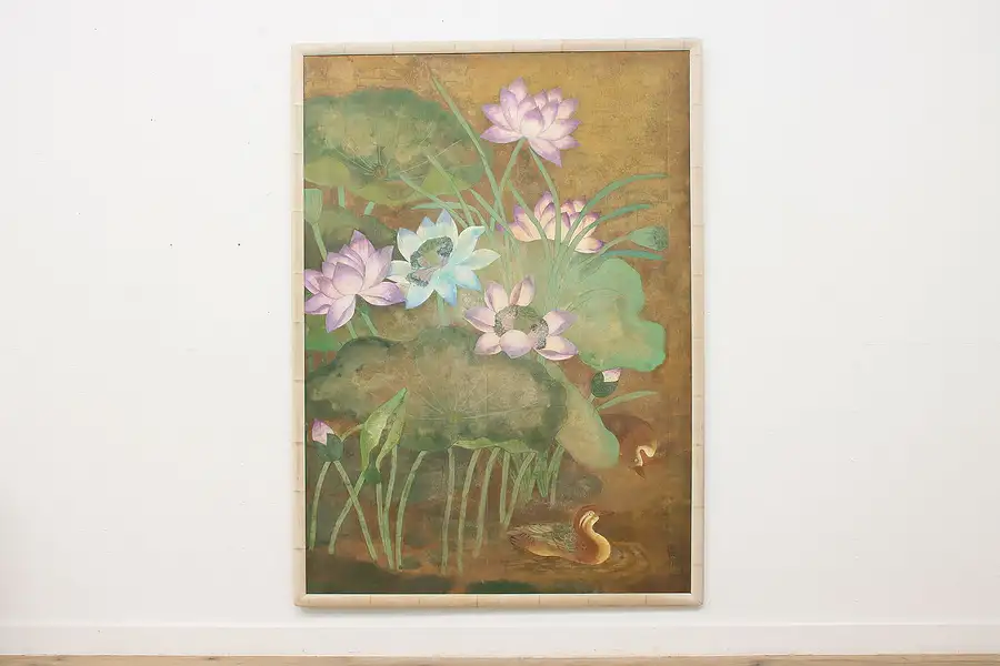 Main image of Lilies & Ducks Vintage Original Gouache Painting Shan 88"