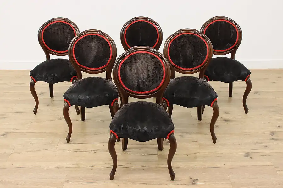 Main image of Set of 6 Victorian Antique Upholstered Walnut Dining Chairs