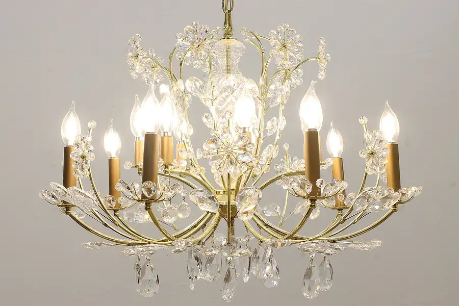 Main image of Traditional Vintage Brass Plated 14 Arm Chandelier, Prisms