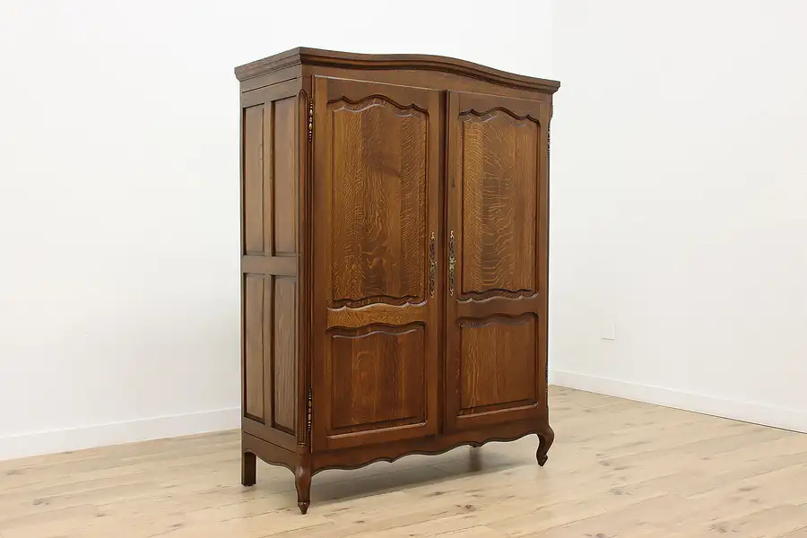 Main image of Country French Vintage Carved Oak Armoire or Wardrobe