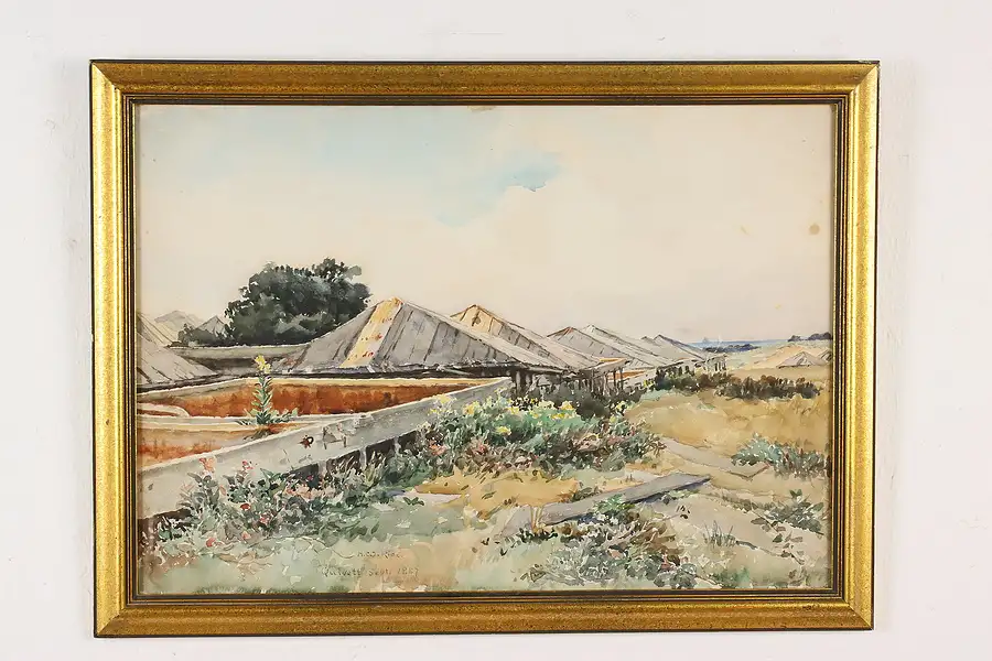 Main image of Flower Gardens Antique Original Watercolor Painting Rice 24"