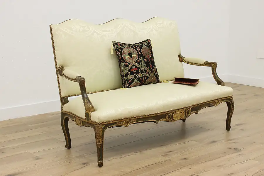 Main image of French Antique Carved & Gilt Painted Settee or Small Sofa