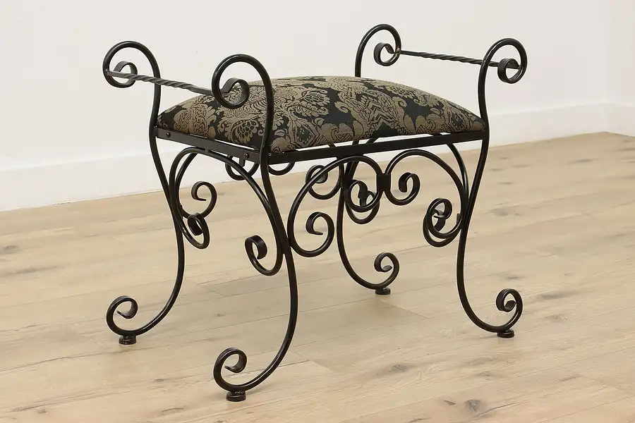 Main image of Hollywood Regency Vintage Painted Wrought Iron Bedroom Bench