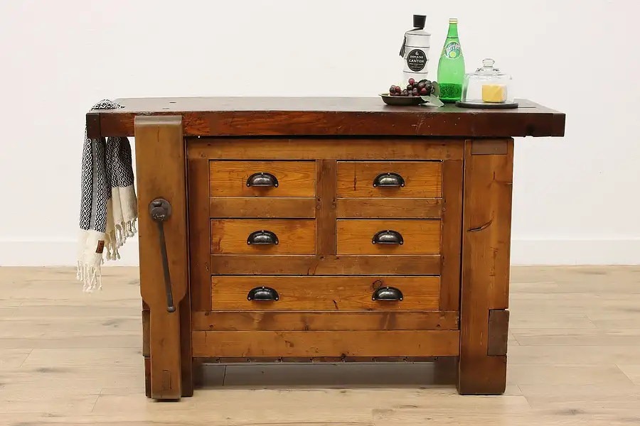 Main image of Farmhouse Antique Oak Workbench Kitchen Island or Counter