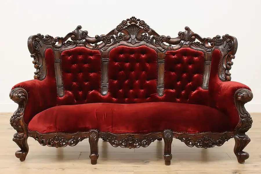 Main image of Victorian Design Vintage Carved Mahogany Settee or Sofa