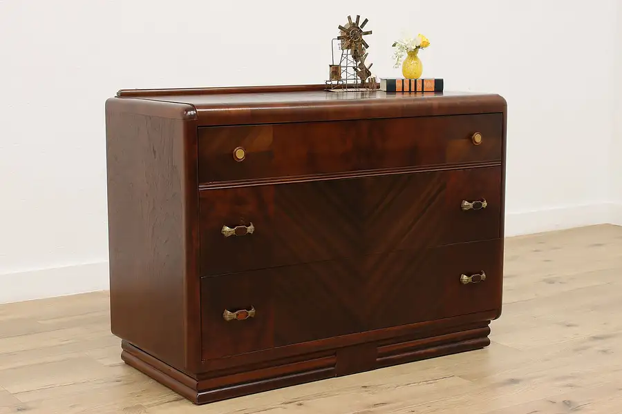 Main image of Waterfall Vintage Art Deco Mahogany & Bakelite Chest Dresser