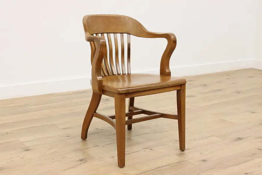 Main image of Traditional Antique Office Library Walnut Banker Desk Chair