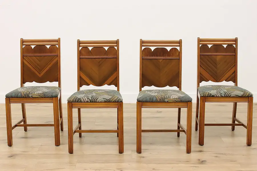 Main image of Set of 4 Vintage Art Deco Figured Walnut Dining Chairs