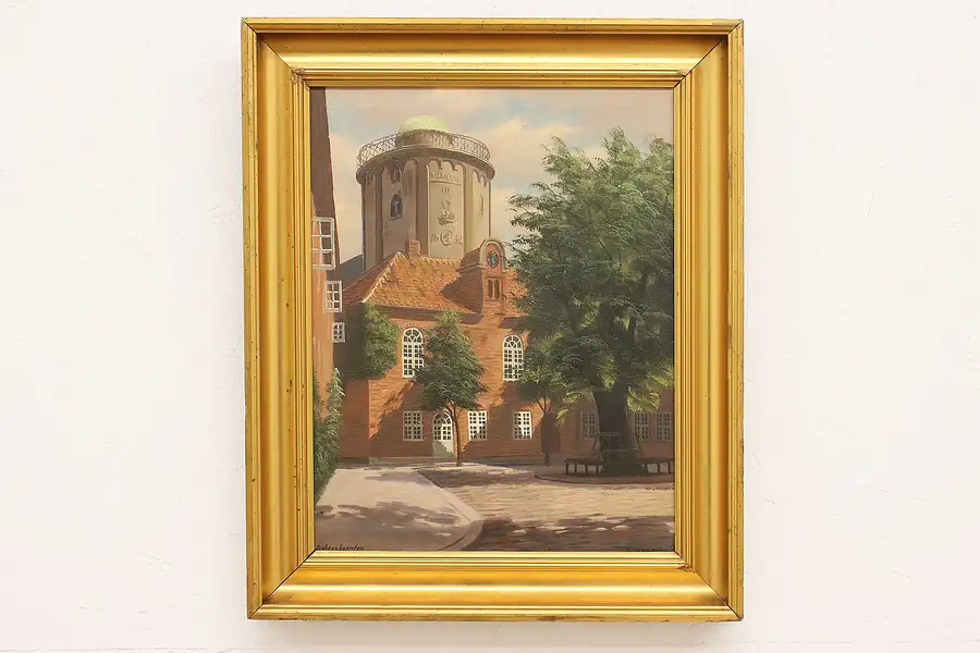 Main image of Copenhagen Round Tower Vintage Oil Painting Svendsen 23.5"